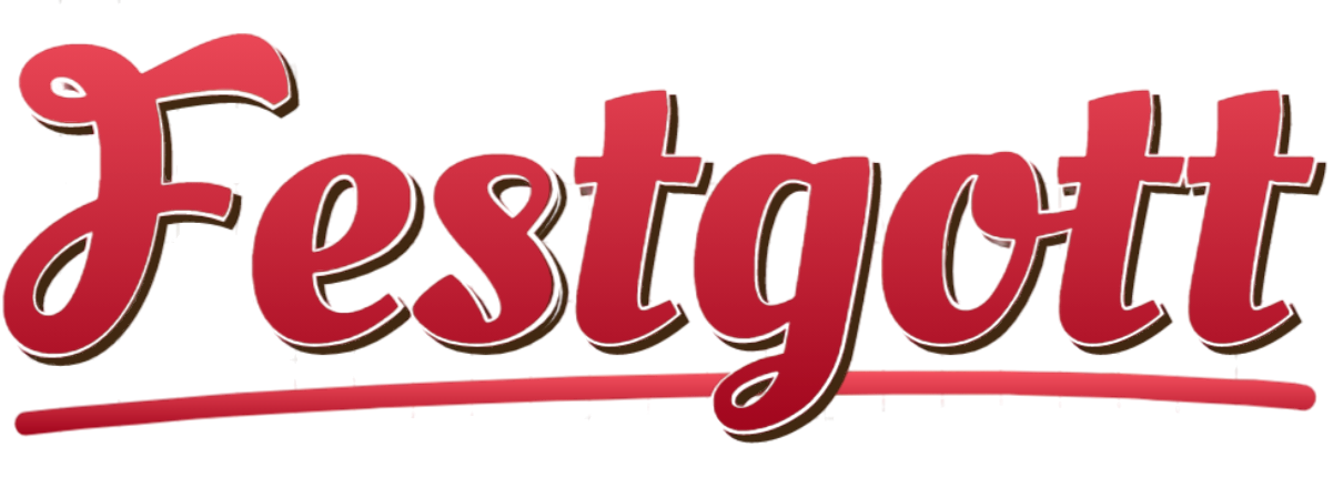 Festgott text-logotyp i rött med festligt typsnitt Oleo Script Font